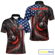 Load image into Gallery viewer, American Flag Dragon 8 Ball Fire Billiard Shirt For Men Custom Pool Team Jersey Polo, 1/4 Zip TDM6035