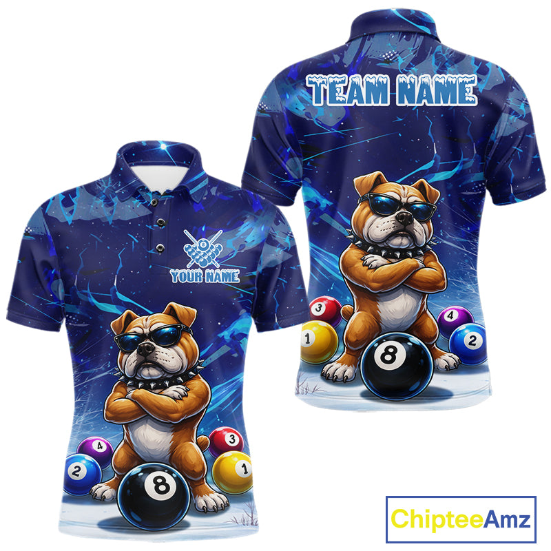 Funny Bulldog Pool Balls Billiard Shirt For Men Custom Billiard Team Jersey Polo & 1/4 Zip |Blue TDM6041