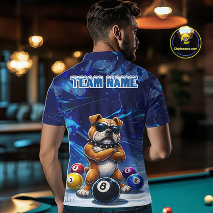Funny Bulldog Pool Balls Billiard Shirt For Men Custom Billiard Team Jersey Polo & 1/4 Zip |Blue TDM6041