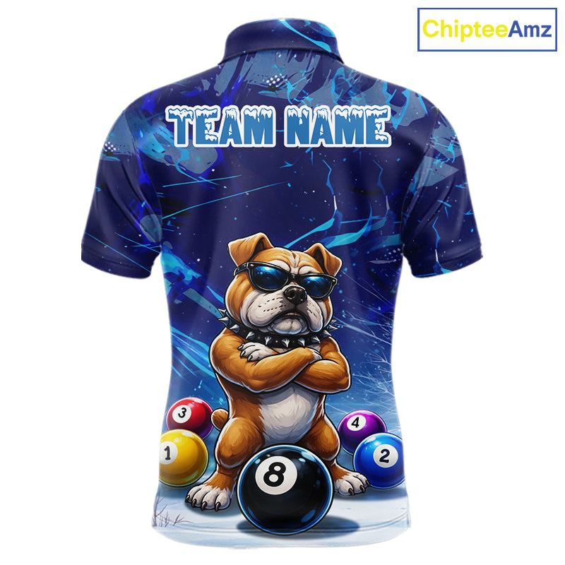 Funny Bulldog Pool Balls Billiard Shirt For Men Custom Billiard Team Jersey Polo & 1/4 Zip |Blue TDM6041