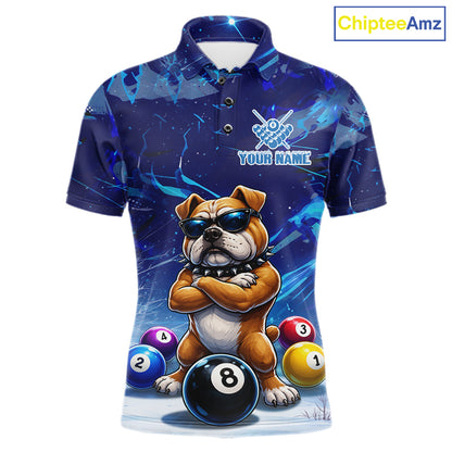 Funny Bulldog Pool Balls Billiard Shirt For Men Custom Billiard Team Jersey Polo & 1/4 Zip |Blue TDM6041