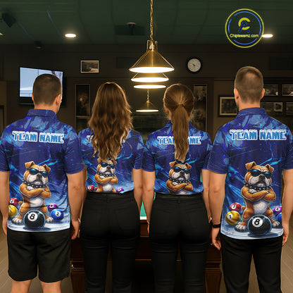 Funny Bulldog Pool Balls Billiard Shirt For Women Custom Billiard Team Jersey Polo & 1/4 Zip |Blue TDM6041