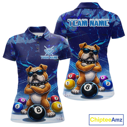 Funny Bulldog Pool Balls Billiard Shirt For Women Custom Billiard Team Jersey Polo & 1/4 Zip |Blue TDM6041
