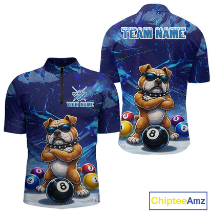 Funny Bulldog Pool Balls Billiard Shirt For Men Custom Billiard Team Jersey Polo & 1/4 Zip |Blue TDM6041
