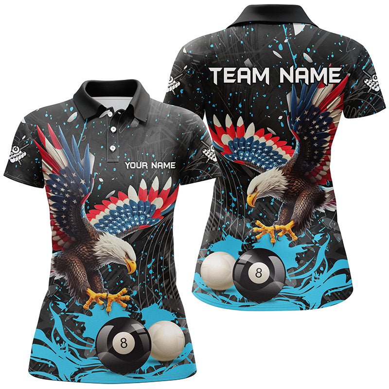 Custom Blue Grunge American Eagle Billiard Shirts For Women, Personalized Billiard Jerseys Apparel TDM1985