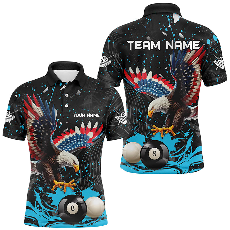 Custom Blue Grunge American Eagle Billiard Shirts For Men, Personalized Billiard Jerseys Apparel TDM1985