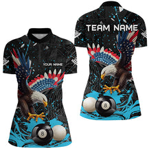 Load image into Gallery viewer, Custom Blue Grunge American Eagle Billiard Shirts For Women, Personalized Billiard Jerseys Apparel TDM1985