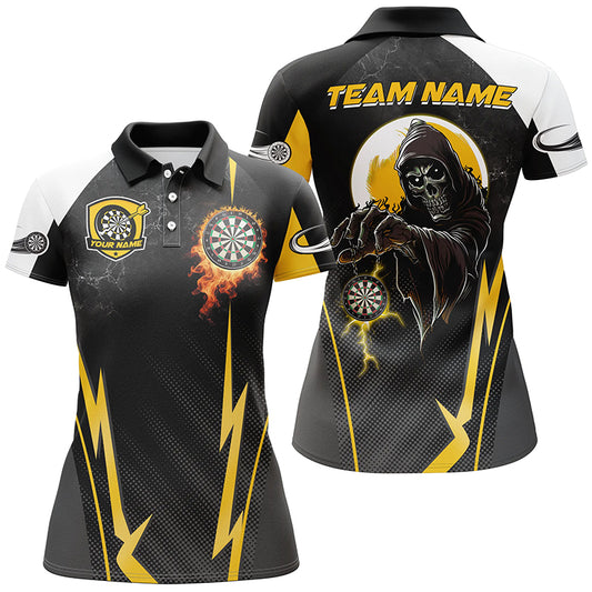 Funny Grim Reaper Custom Yellow Black Darts Shirts For Women, Personalized Darts Team Jerseys TDM2190