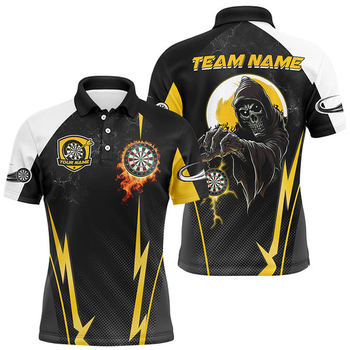 Funny Death Skeleton Custom Yellow Black Darts Shirts For Men, Personalized Cool Darts Team Jerseys TDM2190