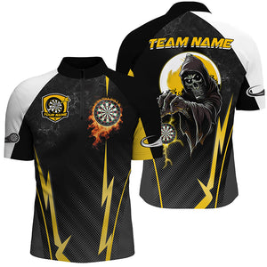 Funny Death Skeleton Custom Yellow Black Darts Shirts For Men, Personalized Cool Darts Team Jerseys TDM2190