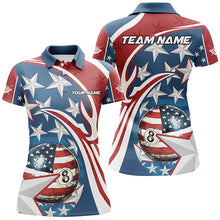 Load image into Gallery viewer, 8 Ball Pool American Flag Pattern Custom Billiard Shirts For Women, Patriotic Billiard Apparel Attire TDM2191