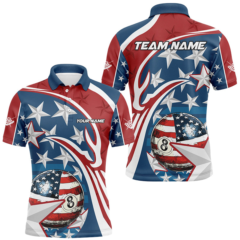 8 Ball Pool American Flag Pattern Custom Billiard Shirts For Men, Patriotic Billiard Apparel Attire TDM2191