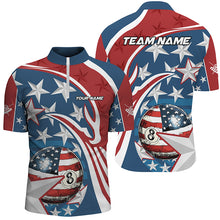 Load image into Gallery viewer, 8 Ball Pool American Flag Pattern Custom Billiard Shirts For Men, Patriotic Billiard Apparel Attire TDM2191