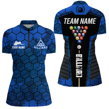 Load image into Gallery viewer, Blue Grunge Hexagon Billiard Shirts For Women Custom Pool Jerseys, Billiard Tournament Team Shirts TDM2707