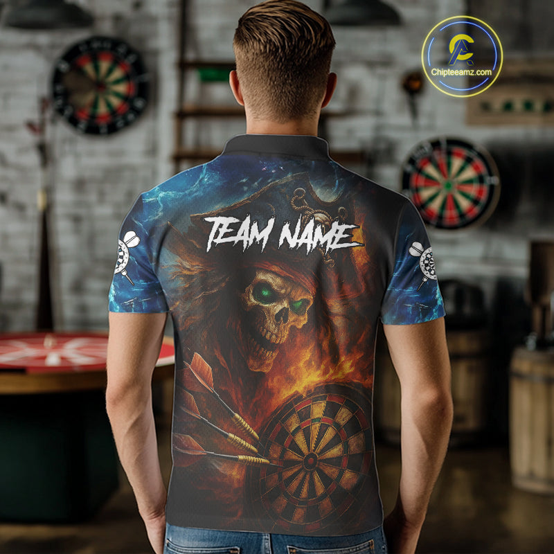 Personalized Pirate Fire Flame Darts Shirt For Men Custom Skull Darts Jersey Team Polo & 1/4 Zip TDM4973