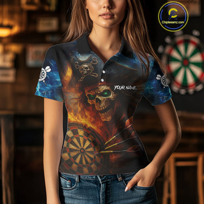 Personalized Pirate Fire Flame Darts Shirt For Women Custom Skull Darts Jersey Team Polo & 1/4 Zip TDM4973