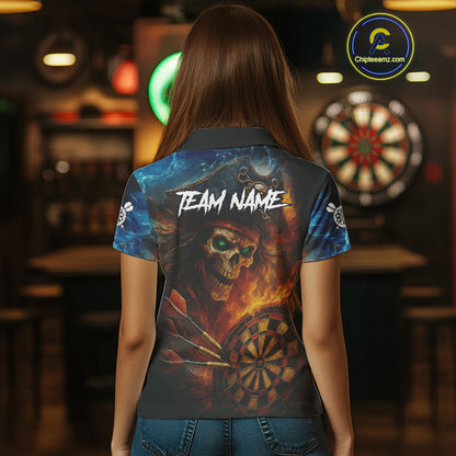 Personalized Pirate Fire Flame Darts Shirt For Women Custom Skull Darts Jersey Team Polo & 1/4 Zip TDM4973