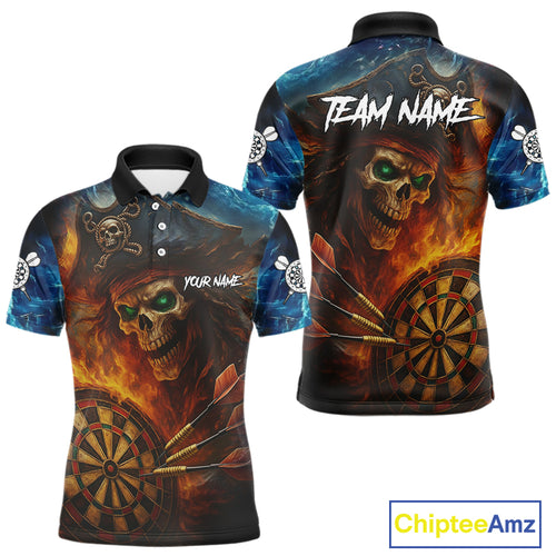 Personalized Pirate Fire Flame Darts Shirt For Men Custom Skull Darts Jersey Team Polo & 1/4 Zip TDM4973
