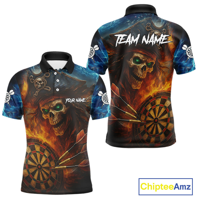Personalized Pirate Fire Flame Darts Shirt For Men Custom Skull Darts Jersey Team Polo & 1/4 Zip TDM4973