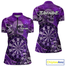 Load image into Gallery viewer, Purple Funny Skull Lightning Darts Shirt For Women Custom Darts Team Jersey Polo &amp; Quarter Zip TDM4979