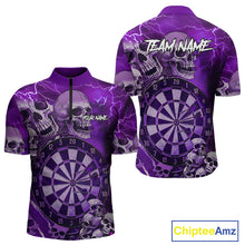 Load image into Gallery viewer, Purple Funny Skull Lightning Darts Shirt For Men Custom Darts Team Jersey Polo &amp; Quarter Zip TDM4979