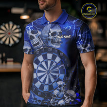 Load image into Gallery viewer, Blue Funny Skull Lightning Darts Shirt For Men Custom Darts Team Jersey Polo &amp; Quarter Zip TDM4980