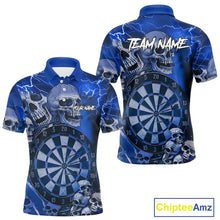Load image into Gallery viewer, Blue Funny Skull Lightning Darts Shirt For Men Custom Darts Team Jersey Polo &amp; Quarter Zip TDM4980