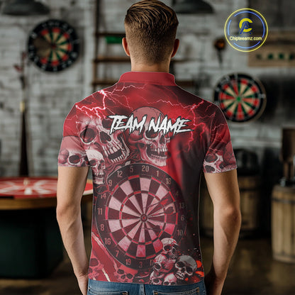 Red Funny Skull Lightning Darts Shirt For Men Custom Darts Team Jersey Polo & Quarter Zip TDM4981