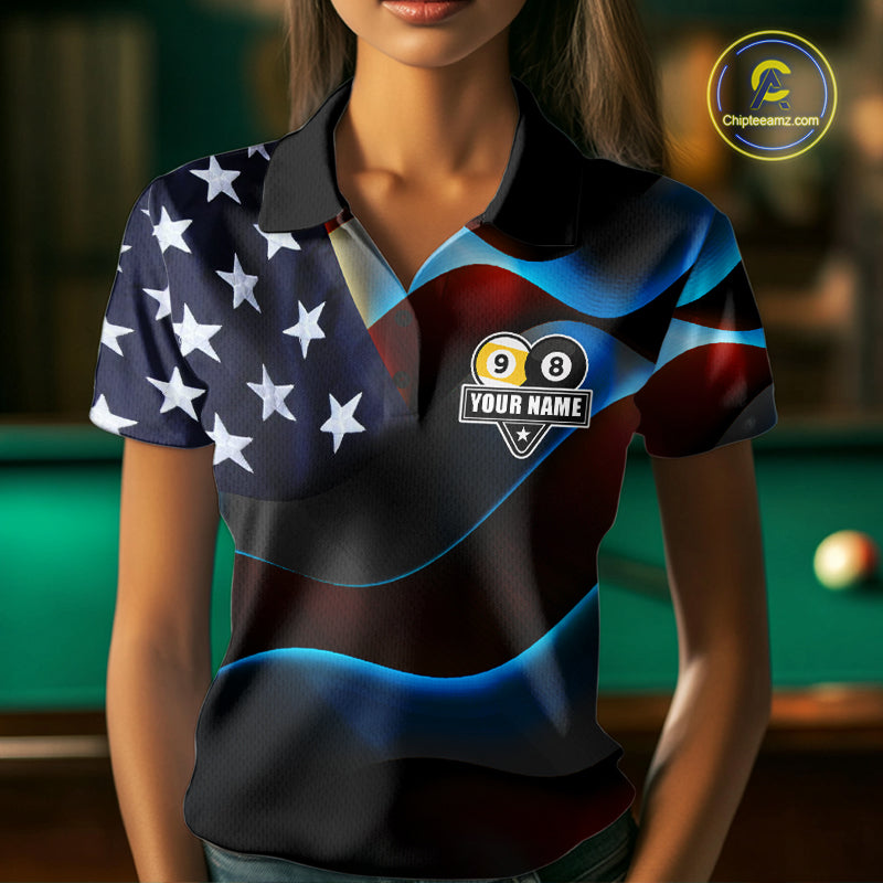 American Flag Yin-Yang Patriotic Billiard Jersey For Women Custom 8 Ball & 9 Ball Pool Team Shirts TDM7824