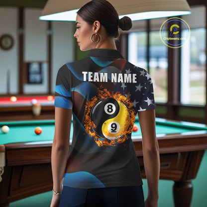 American Flag Yin-Yang Patriotic Billiard Jersey For Women Custom 8 Ball & 9 Ball Pool Team Shirts TDM7824