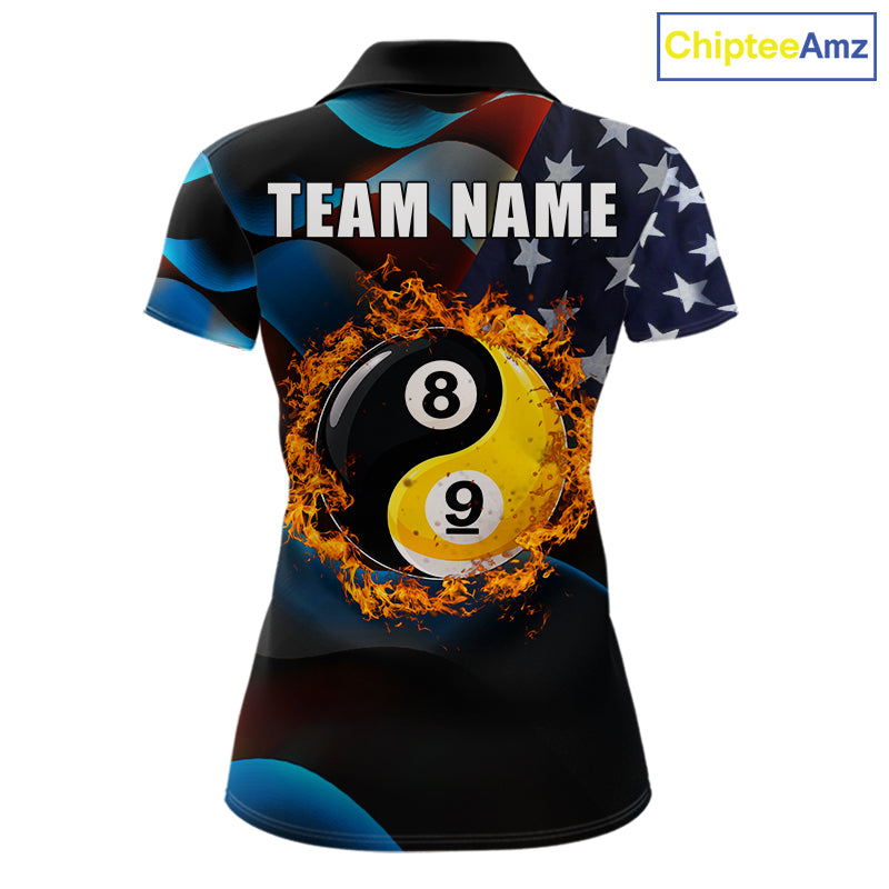 American Flag Yin-Yang Patriotic Billiard Jersey For Women Custom 8 Ball & 9 Ball Pool Team Shirts TDM7824