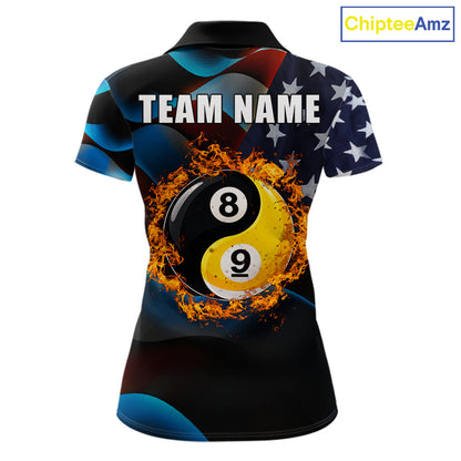 American Flag Yin-Yang Patriotic Billiard Jersey For Women Custom 8 Ball & 9 Ball Pool Team Shirts TDM7824