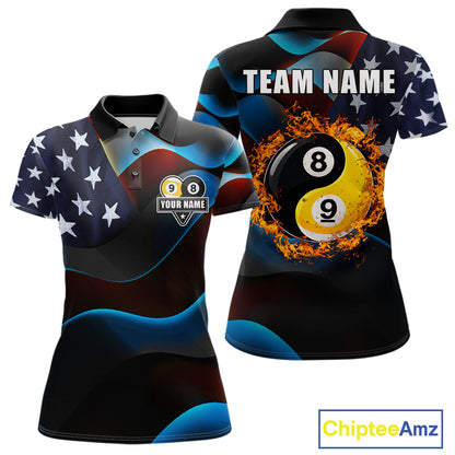 American Flag Yin-Yang Patriotic Billiard Jersey For Women Custom 8 Ball & 9 Ball Pool Team Shirts TDM7824