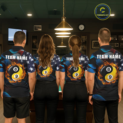 American Flag Yin-Yang Patriotic Billiard Jersey For Women Custom 8 Ball & 9 Ball Pool Team Shirts TDM7824