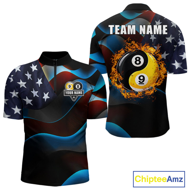 American Flag Yin-Yang Patriotic Billiard Jersey For Men Custom 8 Ball & 9 Ball Pool Team Shirts TDM7824