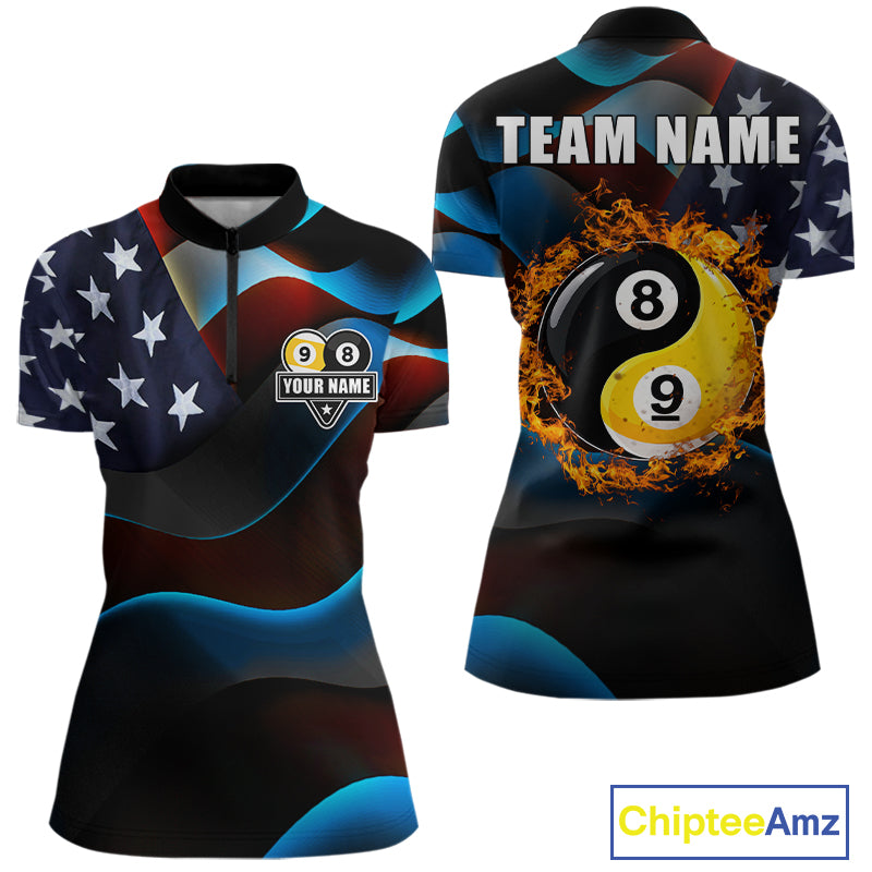 American Flag Yin-Yang Patriotic Billiard Jersey For Women Custom 8 Ball & 9 Ball Pool Team Shirts TDM7824