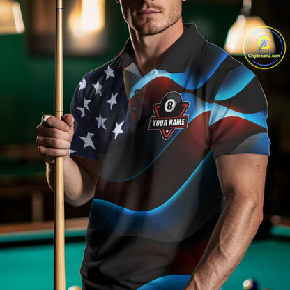 Personalized American Flag 8 Ball Wings Billiard Shirts For Men Custom Patriotic Pool Team Jersey TDM7825