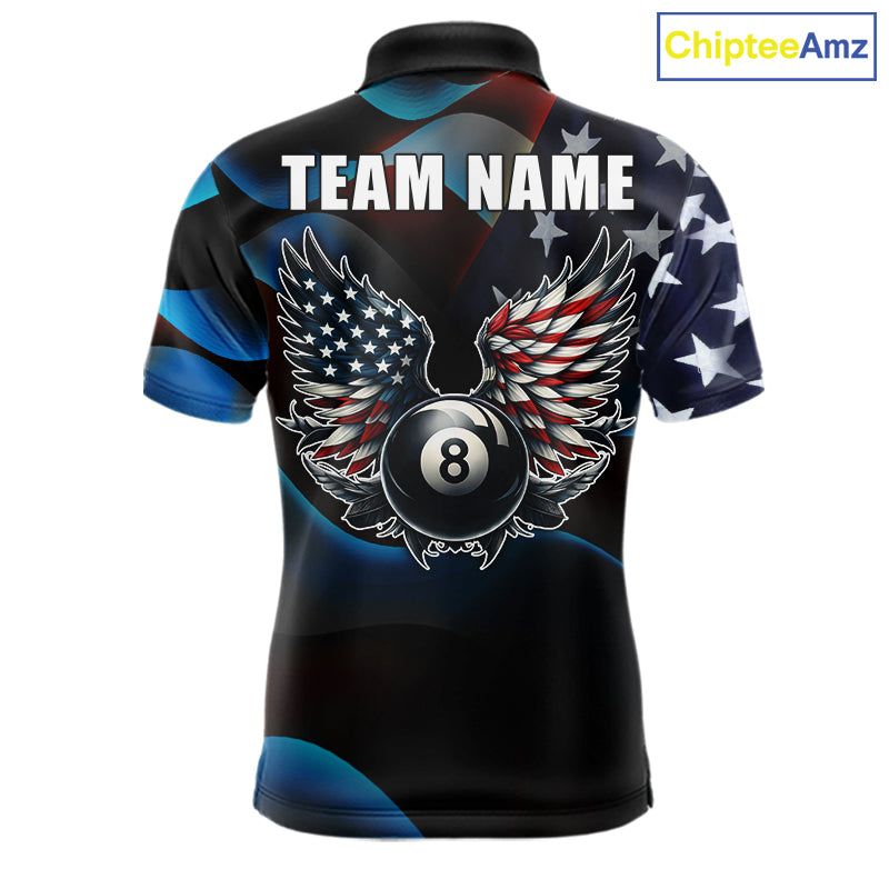 Personalized American Flag 8 Ball Wings Billiard Shirts For Men Custom Patriotic Pool Team Jersey TDM7825