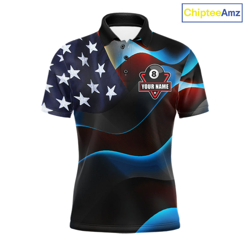 Personalized American Flag 8 Ball Wings Billiard Shirts For Men Custom Patriotic Pool Team Jersey TDM7825