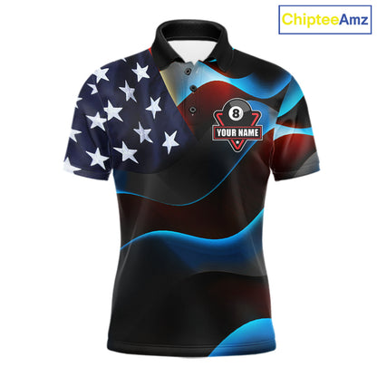 Personalized American Flag 8 Ball Wings Billiard Shirts For Men Custom Patriotic Pool Team Jersey TDM7825