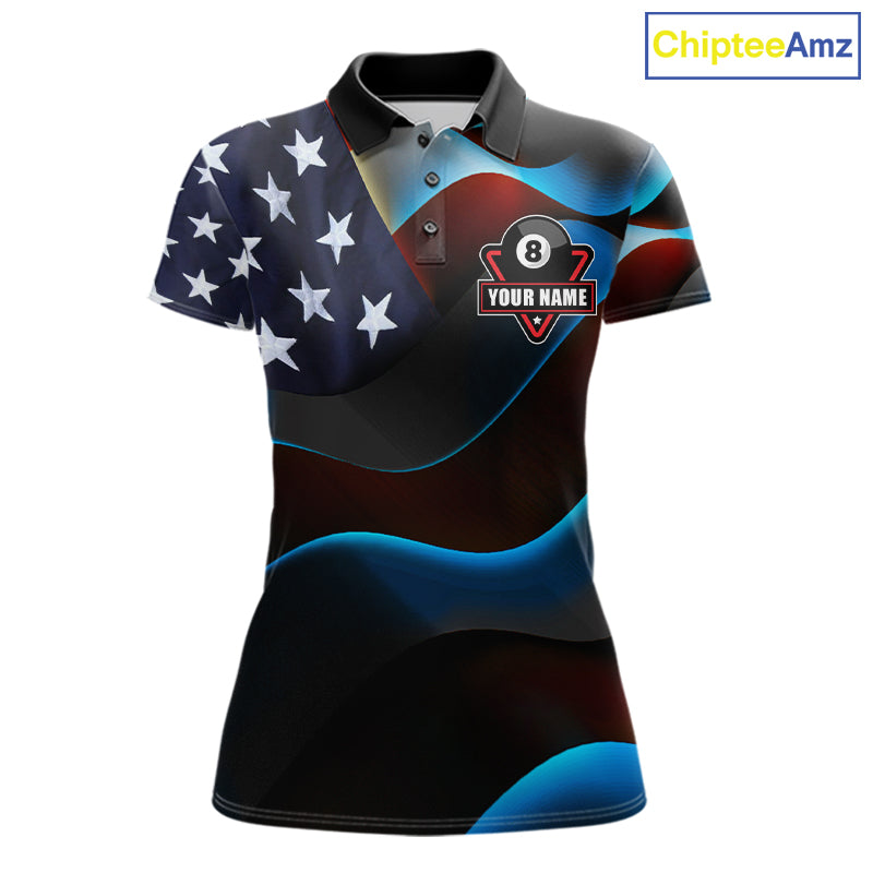 Personalized American Flag 8 Ball Wings Billiard Shirts For Women Custom Patriotic Pool Team Jersey TDM7825