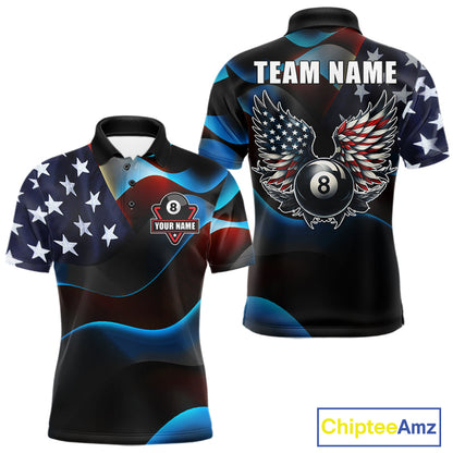 Personalized American Flag 8 Ball Wings Billiard Shirts For Men Custom Patriotic Pool Team Jersey TDM7825