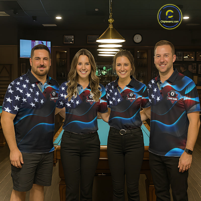 Personalized American Flag 8 Ball Wings Billiard Shirts For Women Custom Patriotic Pool Team Jersey TDM7825