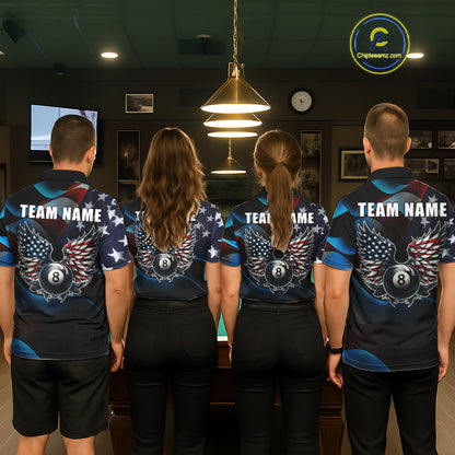 Personalized American Flag 8 Ball Wings Billiard Shirts For Women Custom Patriotic Pool Team Jersey TDM7825