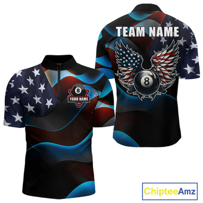 Personalized American Flag 8 Ball Wings Billiard Shirts For Men Custom Patriotic Pool Team Jersey TDM7825