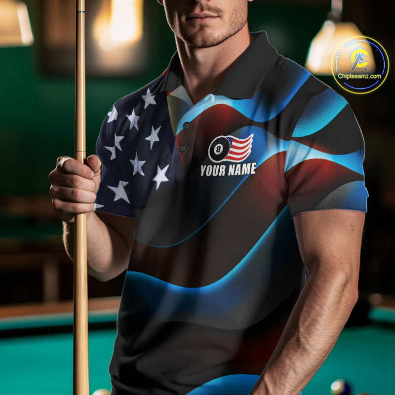 Personalized American Flag 8 Ball Pool Shirts For Men Custom Patriotic Billiard Team Jersey TDM7826