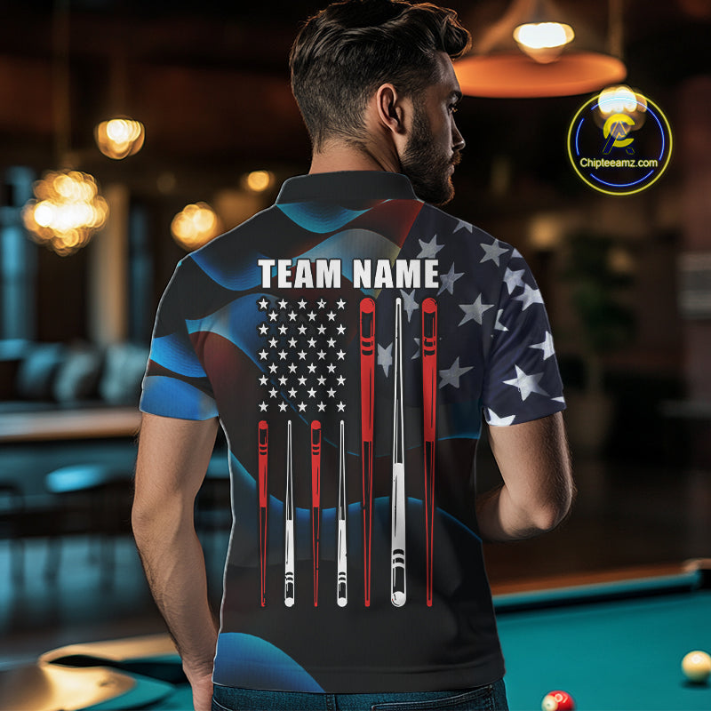Personalized American Flag 8 Ball Pool Shirts For Men Custom Patriotic Billiard Team Jersey TDM7826