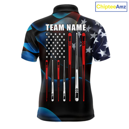 Personalized American Flag 8 Ball Pool Shirts For Men Custom Patriotic Billiard Team Jersey TDM7826