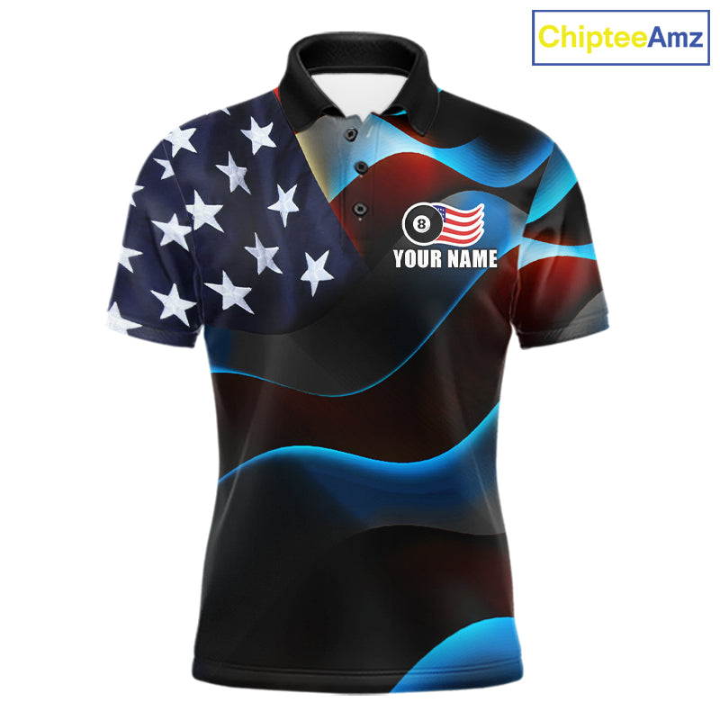 Personalized American Flag 8 Ball Pool Shirts For Men Custom Patriotic Billiard Team Jersey TDM7826