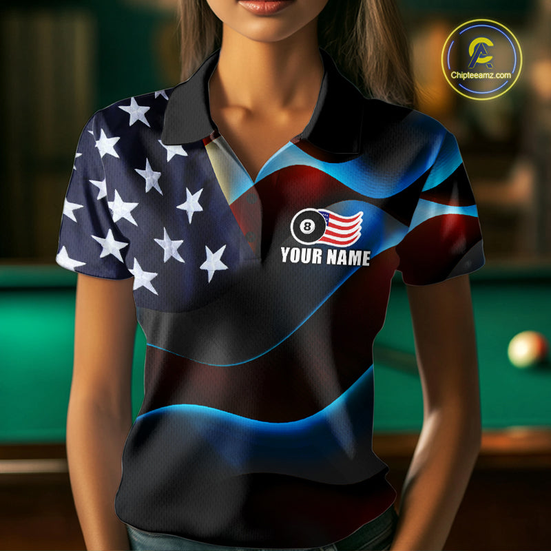 Personalized American Flag 8 Ball Pool Shirts For Women Custom Patriotic Billiard Team Jersey TDM7826